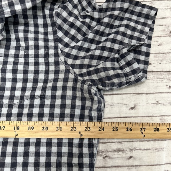 14th & Union Trim Fit Short Sleeve Linen Blend Button-Down Shirt Check Men's XL - Picture 5 of 8